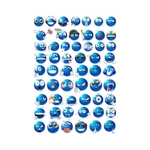 56 Adet Mavi Komik Emoji Sticker Seti - Etiket Seti Sketchbook
