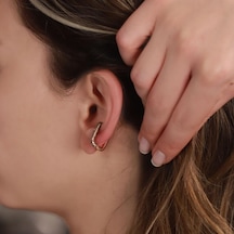 Dikdörtgen Sarı Zirkon Taşlı Rose Gold Kaplama Gümüş Kıkırdak Küpe Gümüş