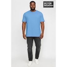 Superlife Büyük Beden Erkek Basic Tişört Pamuklu Düz T-shirt 3xl-6xl Spr26bts510 Mavi