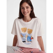 Lcw Dream Kırmızı Bisiklet Yaka Baskılı Kadın Pijama Takımı