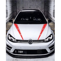Oto Kaput Sticker Çift Şerit 2 Adet Kırmızı 10 60 Cm