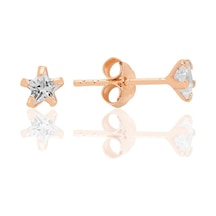 Gümüş Zirkon Taşlı, Rose, Yıldız Kesim 4 Mm Tektaş Küpe Barcode Rose