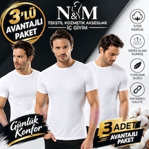 Erdem Erkek Beyaz Likralı Kısa Kollu Atlet-3'lü Paket- 1122