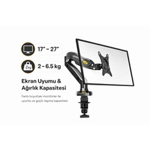 Kenly Nb F80 Monitör Kolu 17-27 İnç Gazlı Amortisörlü 360 Döner Vesa Uyumlu Masaüstü Askı Aparatı