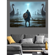 Ahşap Tablo Elinde Balta Tutan Viking Savaşçısı Çocuk Odası Tabloları