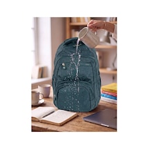 Unisex Su Geçirmez Çok Bölmeli Krinkıl Kumaş Okul Çantası Laptop Çantası Petrol Yeşil Petrol Yeşil