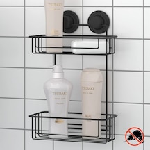 Vakumlu Banyo Duvar Rafı Şampuanlık 2 Katlı Siyah Siyah