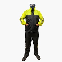 Nukrotech Astarlı Cepli PVC Su Geçirmez Motosiklet Yağmurluğu Siyah - Sarı