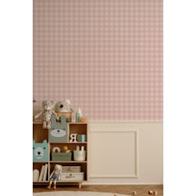 Ekose Desenli Duvar Sticker Yarım Kaplama Duvar Kağıdı Görünümlü Sticker 54x109 Cm Ekoseli Pembe Ton Dijital Baskı