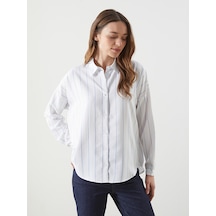 Lcwaıkıkı Classic Mavi Çizgili Oversize Kadın Gömlek