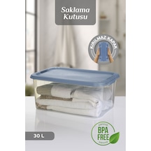 30 Lt Multibox Saklama Kabı - Kilitli Kapaklı Çok Amaçlı Düzenleyici Kiler Depolama Saklama Kutusu Mavi