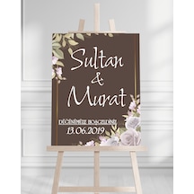 Söz Nişan Düğün İçin 50x70 Karşılama Panosu - Kahverengi Tasarımlı Beyaz