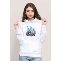 The Beatles Baskılı Beyaz Kadın Kapşonlu Sweatshirt (534773381)