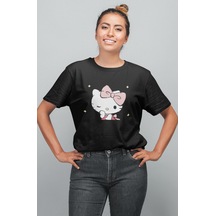 Göz Kırpan Hello Kitty Baskılı T-shirt, Kadın Kawaii Hello Kitty 001