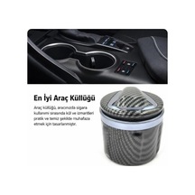 Üniversal Porselen Yanmaz Koku Geçirmez Mavi Işıklı Lüx Oto Küllük Dumansız Kapaklı Silver Renk