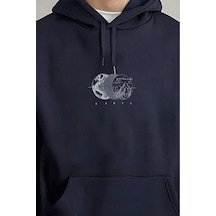 Uyguntarz Unisex Earth Baskılı Oversize Sweatshirt Lacivert