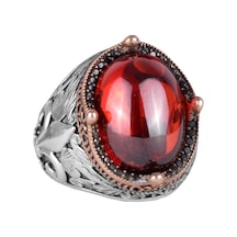 925k Ayar Gümüş Yüzükler Premium Yapay Taşlarla Cabochon Garnet Yapay Gümüş