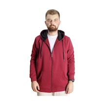 Mode Xl Büyük Beden Erkek Sweat Kapüşonlu Fermuarlı Outsider 23547 Bordo Bordo