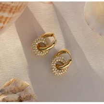 Altın Renk Zirkon Taş Donut Küpe Gold - 647738172 Gold