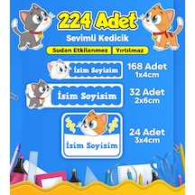 Sevimli Kedi Temalı Okul Kreş Kişiye Özel İsim Etiket Seti - Model 366 Çok Renkli