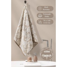 Pamuk Tekli Havlu Jakarlı Karna Eco Batıs - 70 X 140 Bej