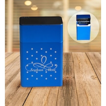 Bk Gift Kişiye Özel İsimli Mavi Metal Sigara Tabakası - 4 Siyah