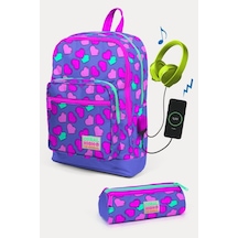 Coral High Kids Lavanta Pembe Kalp Desenli Usb'li 2'li Okul Çanta Seti - Kız Çocuk
