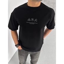Barlashive Erkek Baskılı Bisiklet Yaka T-shirt - Siyah Çok Renkli
