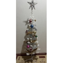 120 Cm Beyaz Yılbaşı Çam Ağacı Seti Süs+led Işık+tepelik