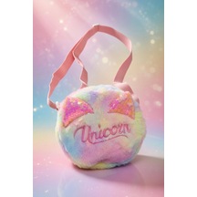 Mollycrush Kız Çocuk Unicorn Yazı Tasarımlı Hediye Peluş Çanta Ayarlanabilir Askılı Renk Geçişli Model Çok Renkli