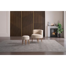 Panda Çay Seti Berjer Ve Puf Takımı Salon, Balkon, Ofis 2 Li Takım Krem Krem