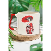 Geleneksel Japon Kız Kimono 1 Baskılı Anime Manga Doğum Günü Hediye Kırmızı Kulplu Kupa Bardak, Tek Renk