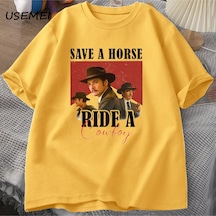 Flood Of Style Pedro Pascal T-shirt Kovboy Grafik Tshirt Bir At Binmek Bir Kovboy Tees Pablo Escobar Lats Of Sarı