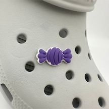 Crocs Terlik Süsü Ve Aksesuarı , Çanta Süsü Jibbitz 3d Kabartma Şeker 04 Görsel Figür Aksesuar Mor-beyaz