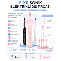 E-x9 Sonik Elektrikli Diş Fırçası 4 Başlıklı Şarjlı -6temizlik Modu Usb Şarjlı Ipx7 Suya Dayanıklı Beyaz