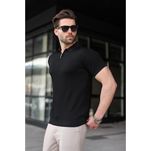 Madmext Siyah Yarım Fermuarlı Polo Yaka Triko Erkek Tişört E7459 Siyah