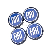 Fiat Logolu Mavi 58 Mm Dış 55 Mm İç Çap Geçmeli 3d Jant Göbeği Kapak Seti, 4 Adet