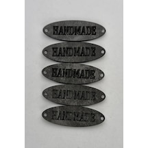 Dikilebilir Deri Oval Handmade Etiketi Siyah 5 Adet