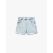 Koton Pamuklu Cepli Kalpli Nakışlı Denim Şort Lıght Indıgo 6smg40008ad Açık Mavi