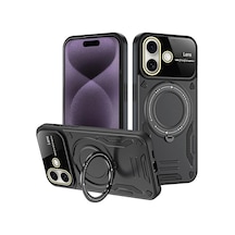 Mey İthalat Apple Uyumlu iPhone 16 Kılıf Joy Lens Standlı Kapak - Siyah