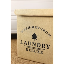 Laundry Baskılı Kapaklı Jüt Çamaşır Kirli Kıyafet Kutusu Büyük Boy 30 X 40 X 50 Çok Renkli