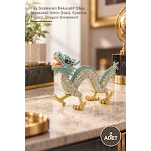 2 Adet Taşlı Dragon Figür Taş Süslemeli Dekoratif Obje, Masaüstü Vitrin Süsü, Ejderha Figürü, Dragon Ornament