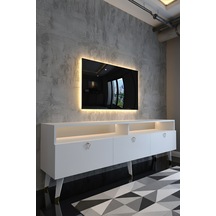 Resital Ledli Tv Sehpası - Led Işıklı - Gold Beyaz - Gl9017-1