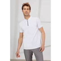 AC&Co / Altınyıldız Classics Erkek Beyaz Slim Fit Dar Kesim Polo Yaka Pamuklu Kısa Kollu Tişört Beyaz