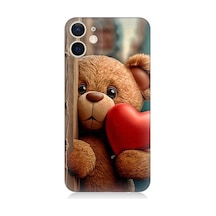 Apple Uyumlu iPhone 12 Mini Sevimli Ayı Ve Kalp Desenli Silikon Kılıf