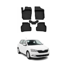 Skoda Fabia 3 2014-2021 Uyumlu 4d Havuzlu Paspas Kauçuk Siyah 5 Parça