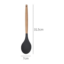 Silikon Kaşık Mutfak Kaşığı Servis Kaşığı Ahşap Saplı 31,5 Cm