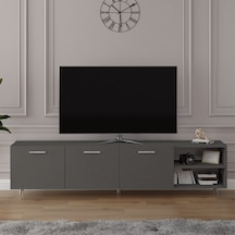 Asra Trend Tv Ünitesi T-21 %100 MDF 200 cm Büyük Boy Tv Sehpası Dolaplı Raflı Koyu Gri