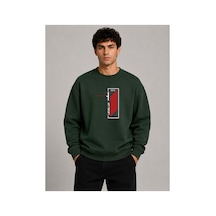 Herkesemoda Level Up Desen Baskılı Bisiklet Yaka Şardonlu 2 İplik Sweatshirt Yeşil