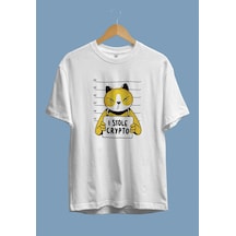 Oversize Bitcoin Kripto Para Holder Kedi Suçlu Ekonomi Yatırım Tasarım Baskılı Unisex Tişört Beyaz
